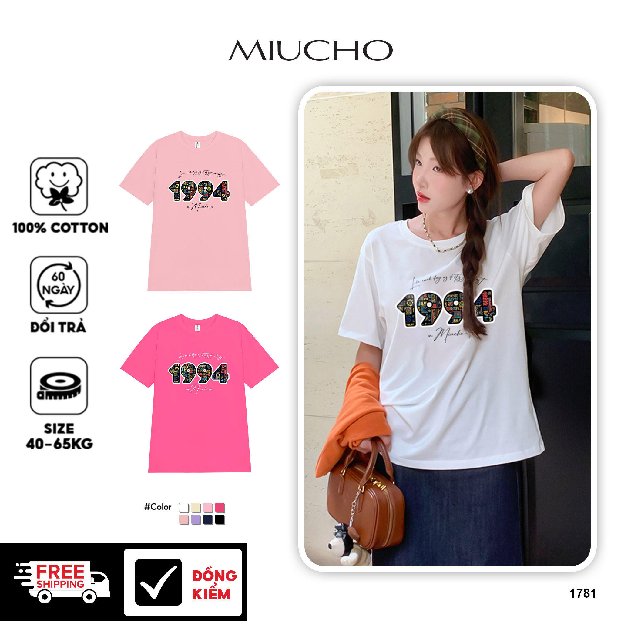 Áo thun nữ in năm sinh 1994 form vừa regular vải cotton 4c thoáng mát ARD1781 Miucho Chic in mix