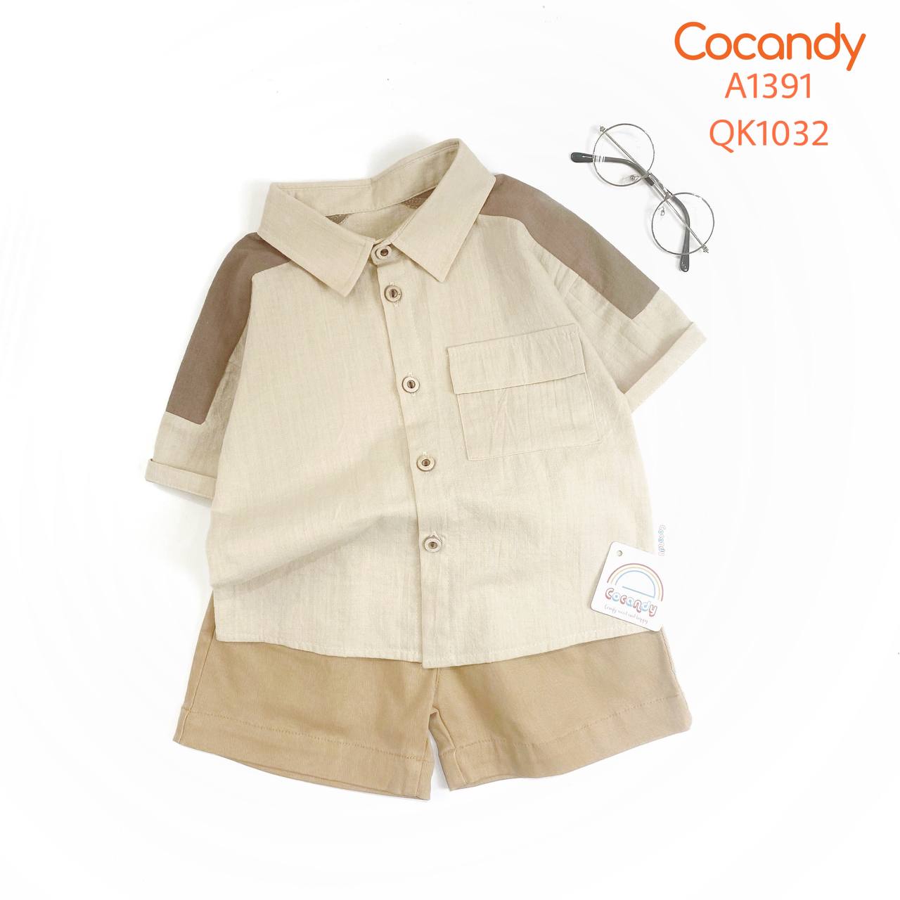 Áo cộc sơ mi BE vai phối NÂU_thumbnail_0