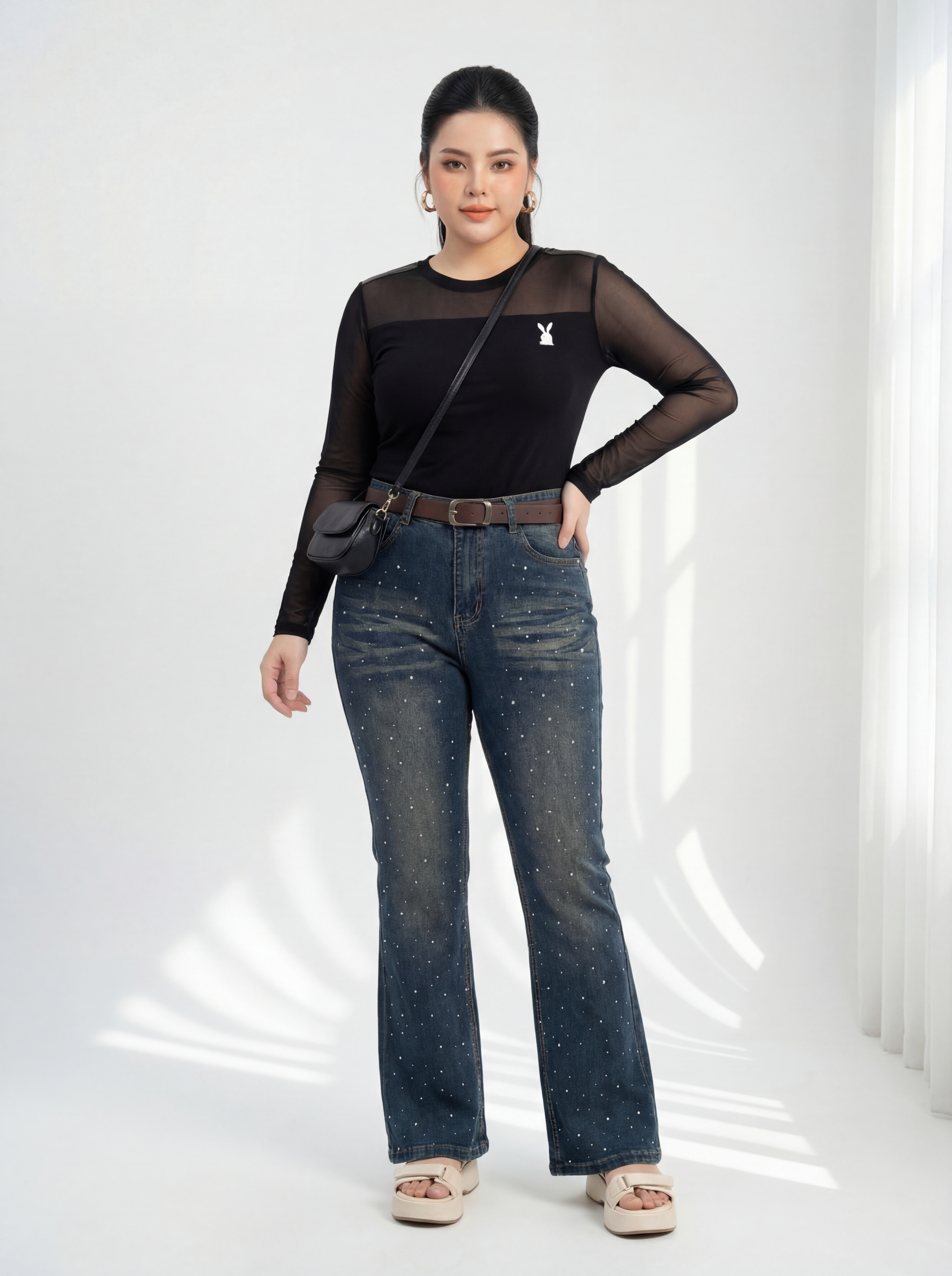 BIGSIZE - ÁO PHỐI THÊU THỎ T-AT9083