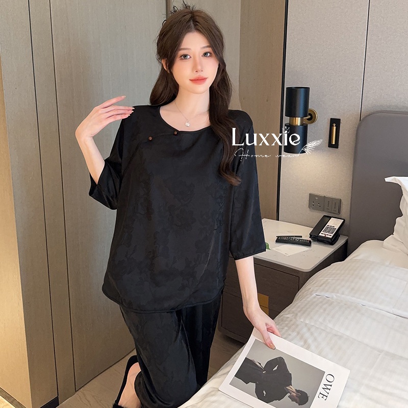 N121 Pijama lụa sườn xám đen tay lửng_thumbnail_3
