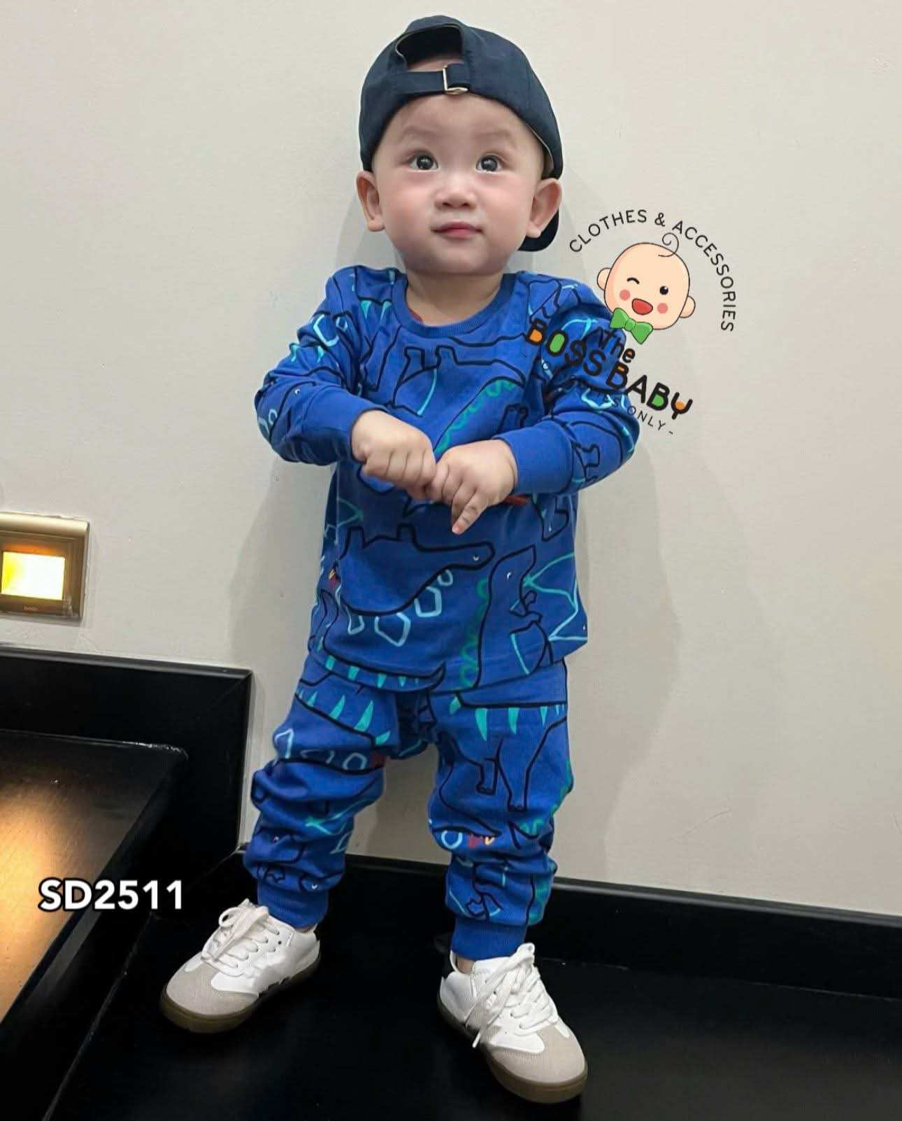 Set bộ cotton xanh hoạ tiết khủng long