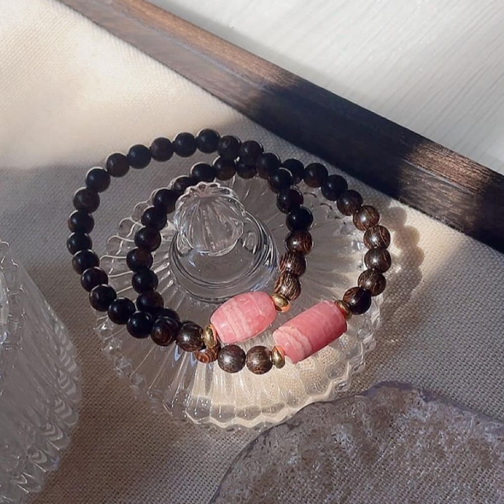 PT167 - Vòng trầm sánh mix lu thống đá đào hoa