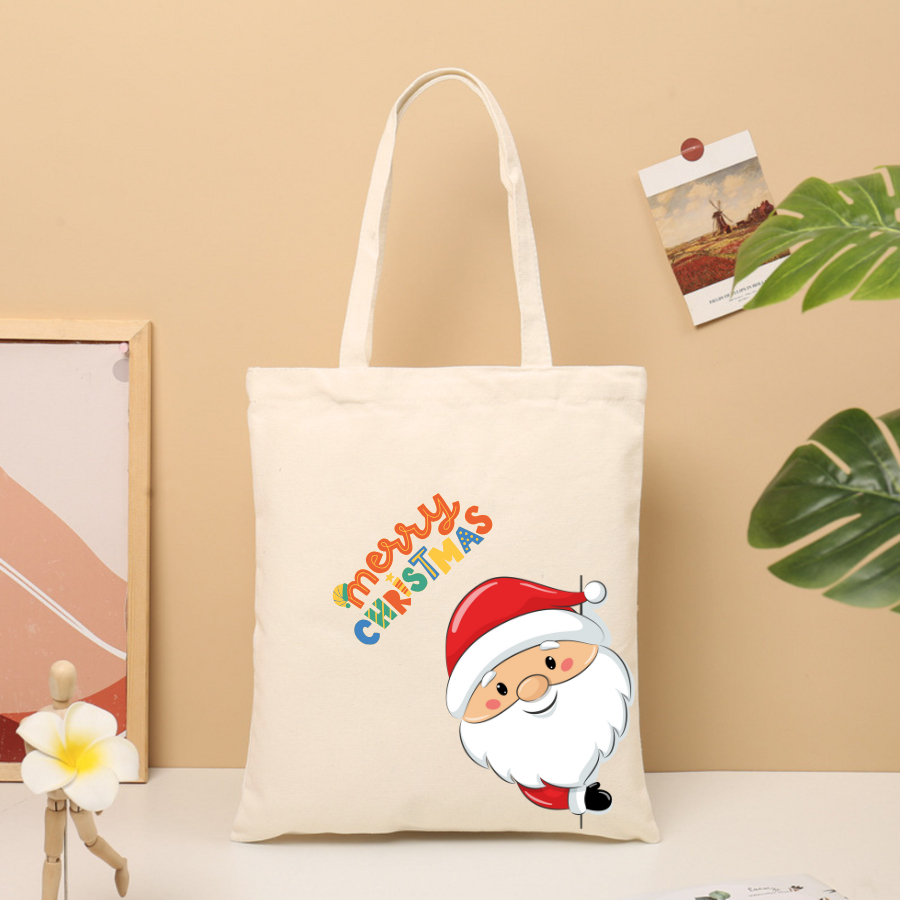 Túi vải canvas hình ông già Noel và người tuyết, có khoá kéo và ngăn phụ - 𝐖𝐞 𝐓𝐞𝐞 TOTE06