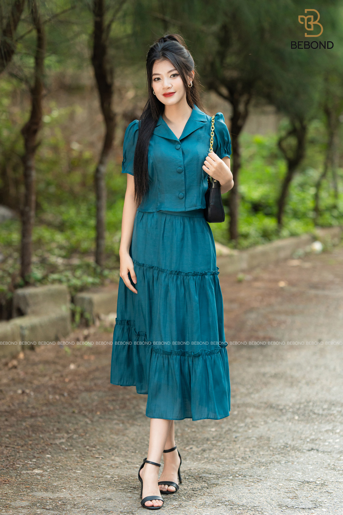 SET BỘ ÁO KÝ GIẢ CHÂN VÁY XÒE MÀU XANH LADONNA_thumbnail_5