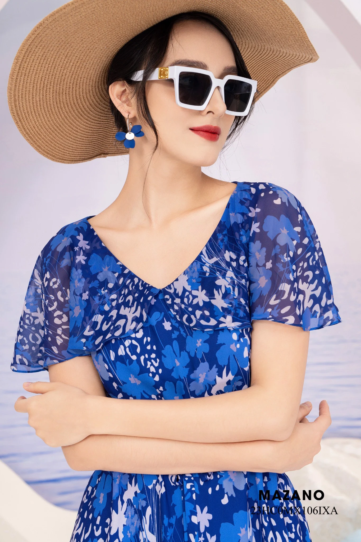 Đầm Maxi vải voan màu xanh in hoạ tiết hoa_thumbnail_2