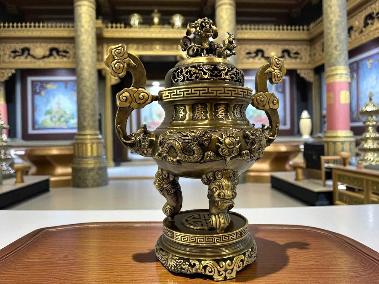 Bộ ngũ sự rồng đúc đồng vàng màu giả cổ cao 70cm _thumbnail_4