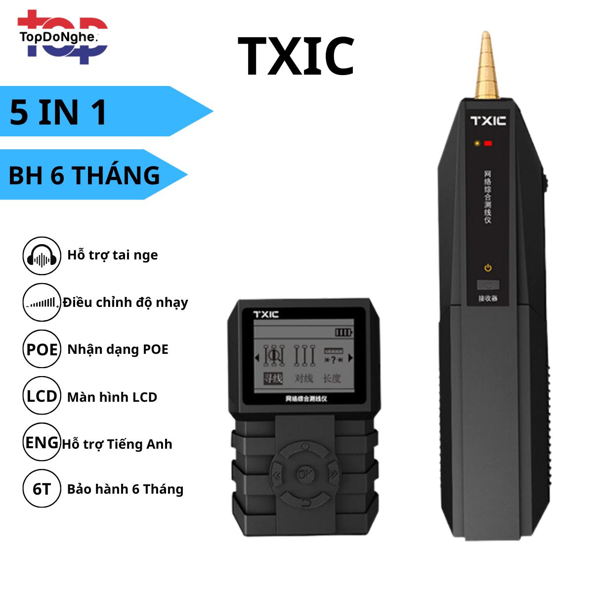 Máy dò dây mạng kiểm tra test cáp mạng, đo chiều dài, test POE hãng TXIC có màn LCD kiểm tra chính xác