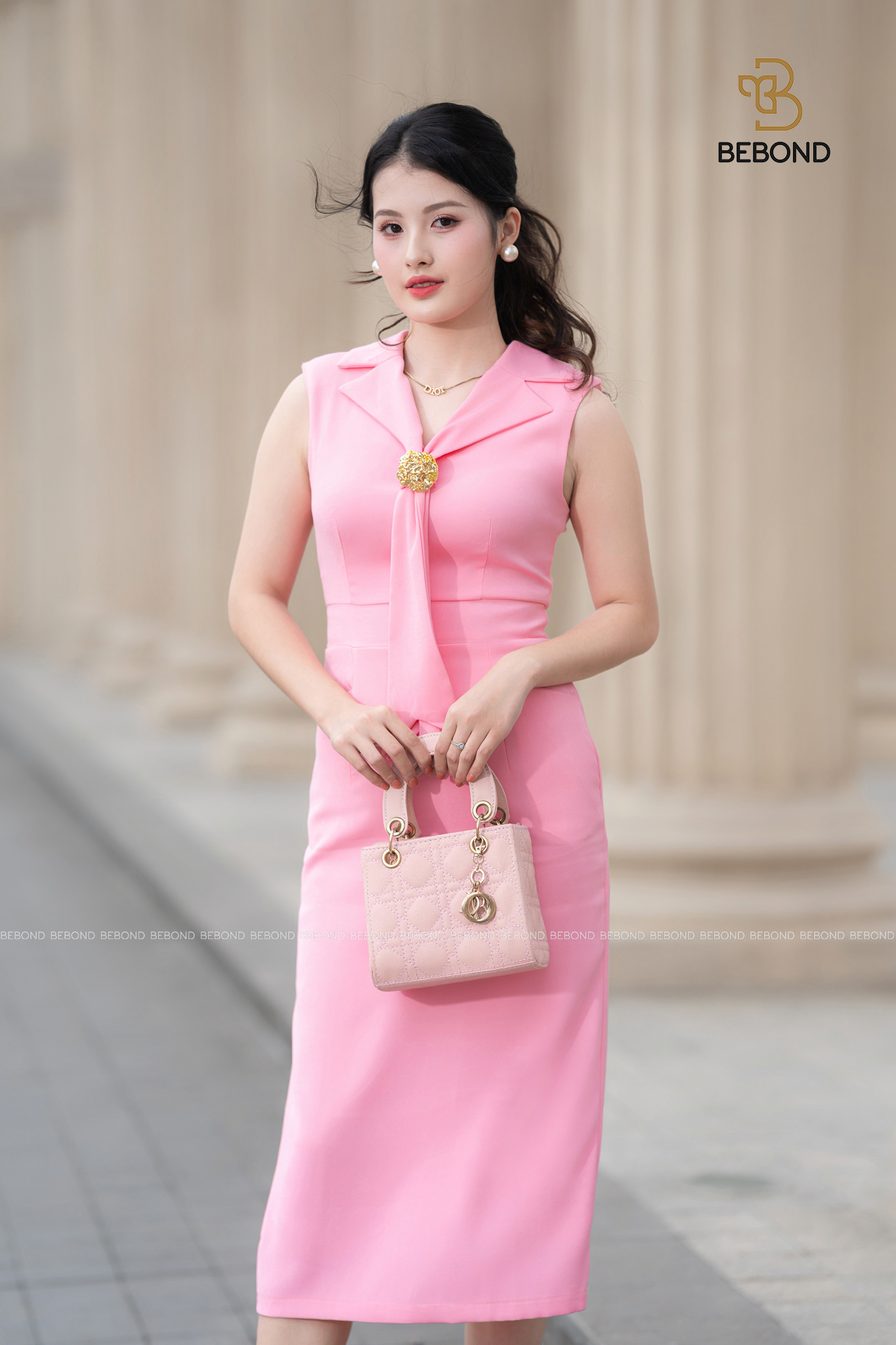 Đầm tay hến cổ cách điệu CADY màu HỒNG_thumbnail_3