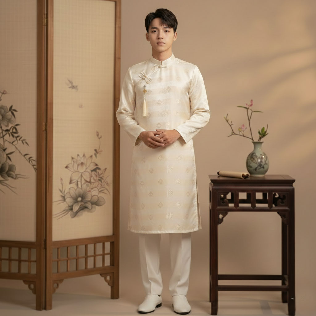 Áo Dài Nam Cách Tân Gấm Vân 2 Lớp Cao Cấp Mặc Tết, Lễ Sự Kiện NA26-01