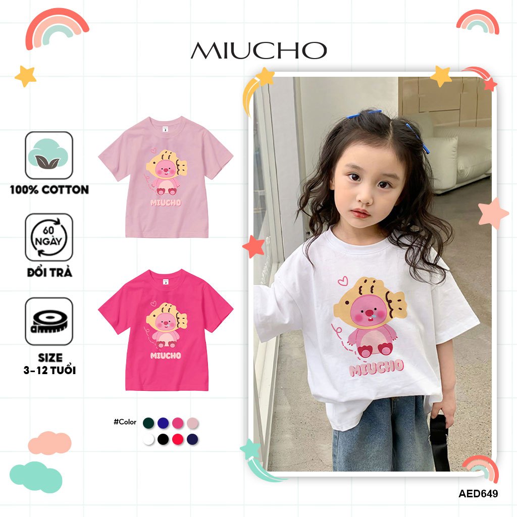 Áo thun Loopy cho bé gái 100% vải cotton thoáng mát basic AED649 Miucho Kid