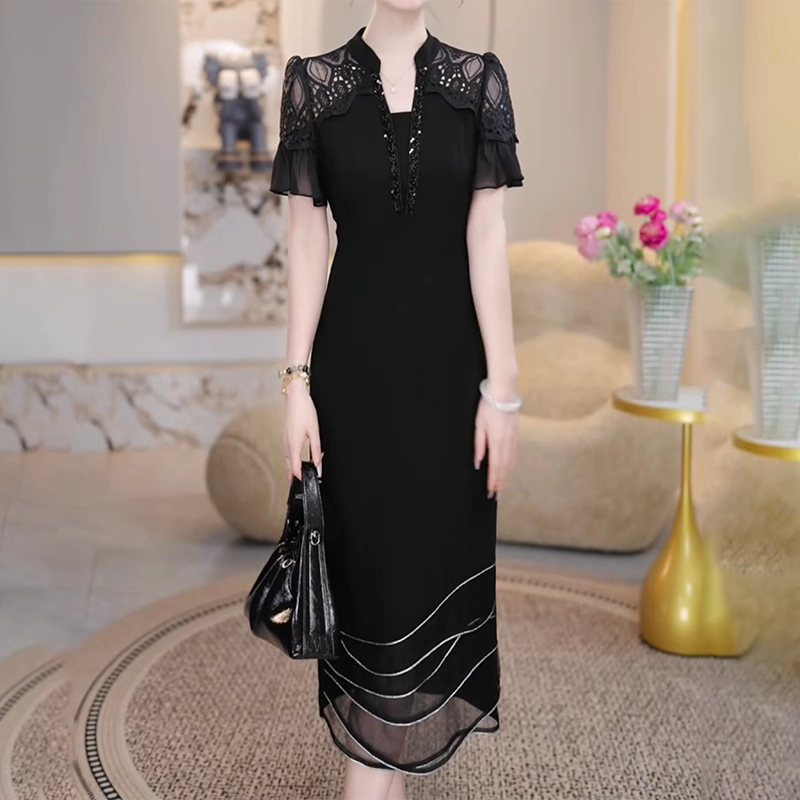 17316-Đầm suông dự tiệc ren vai cách điệu (thun poly, phối voan)_thumbnail_1