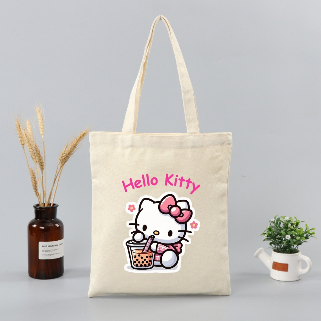 Túi tote vải canvas đeo vai hình HELLO KITTY dễ thương, có khóa kéo và ngăn phụ - WTU03_thumbnail_17