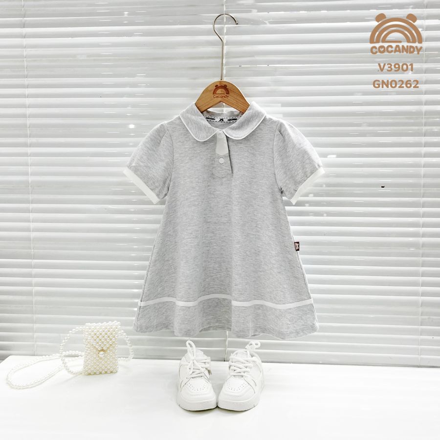 Váy cộc GHI phối TRẮNG có cổ