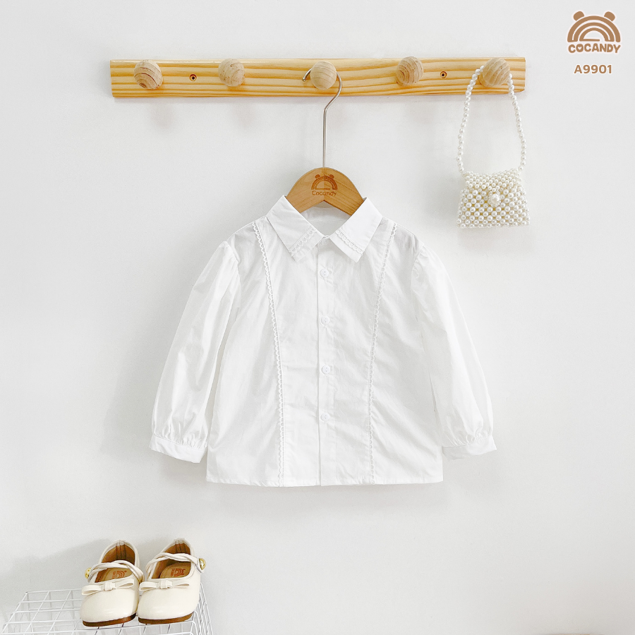 Áo dài TRẮNG sơ mi tay phồng phối ren dọc_thumbnail_1