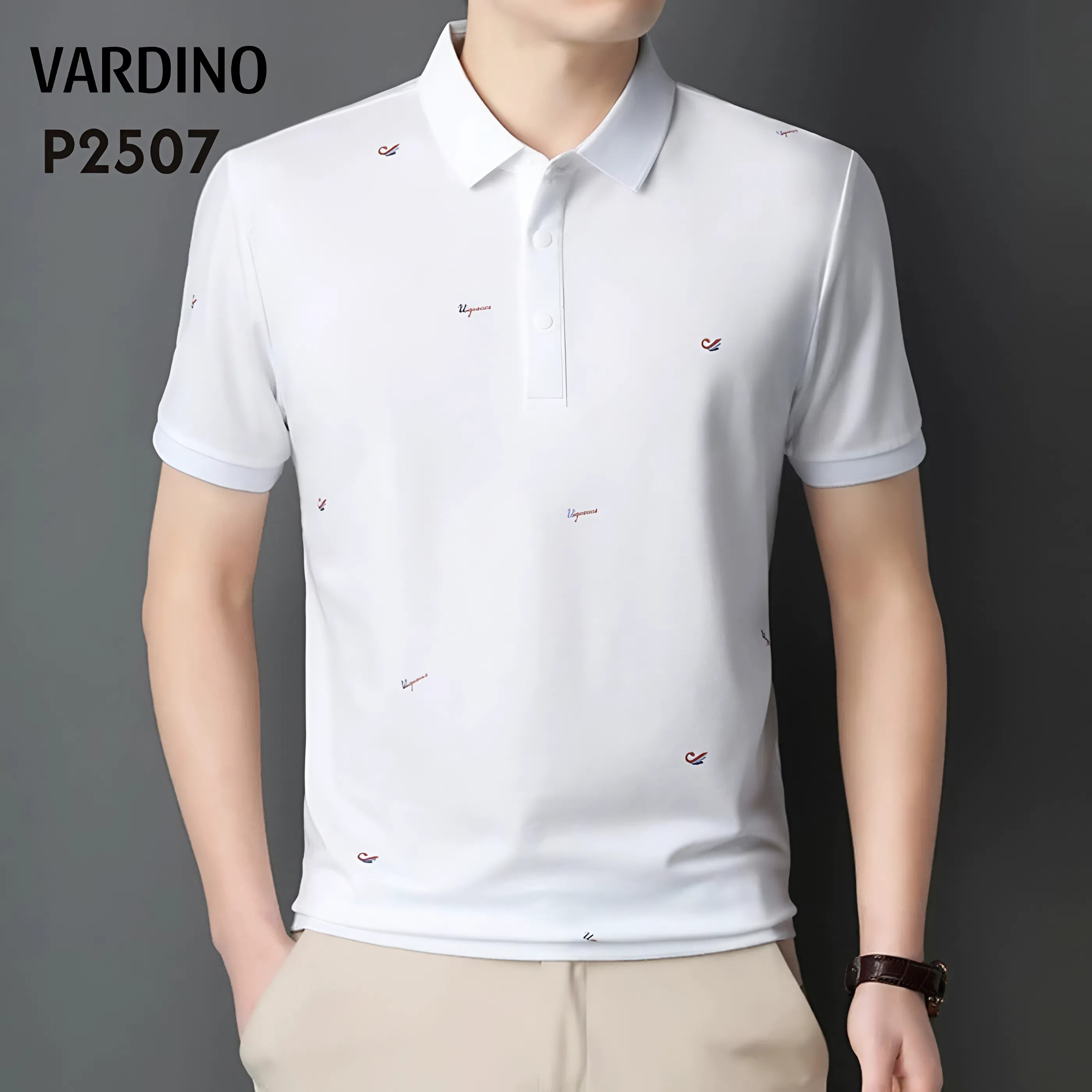 Áo polo cotton pima họa tiết trắng Vardino P2507