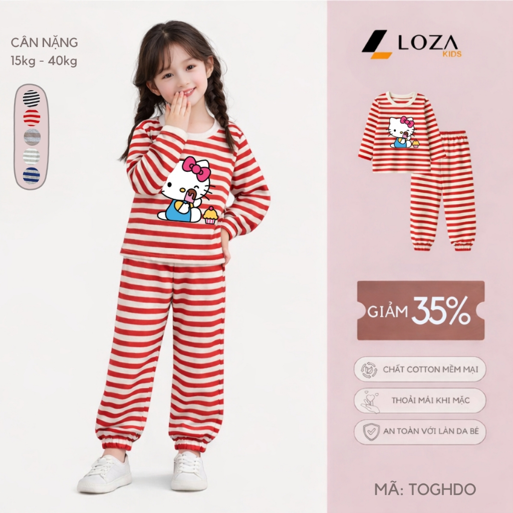 Bộ Thu - Đông kẻ bé gái hình Hello Kitty - Loza Kids TK567-568_thumbnail_3
