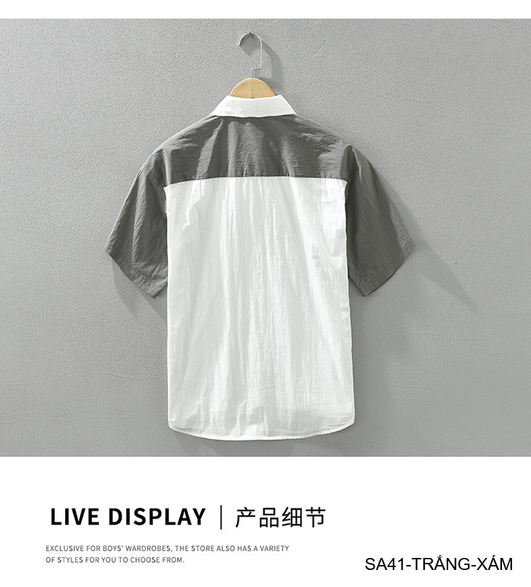 SA41 - Áo sơ mi nam tay ngắn phối màu phong cách Hàn Quốc, chất cotton thoáng mát_thumbnail_7