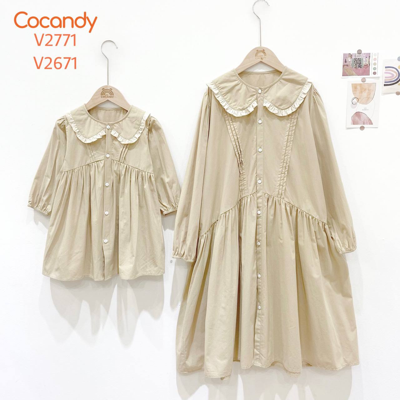 Váy dài BE RÊU cổ bèo phối BE LỚN_thumbnail_5