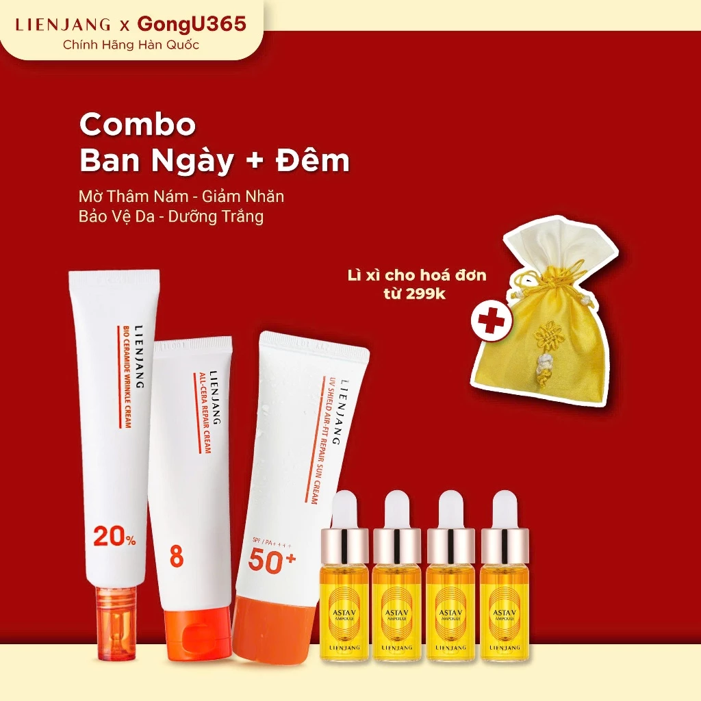 Combo Mờ Nám & Giảm Nhăn, Bảo Vệ Da Toàn Diện LIENJANG 4-Step Melasma Solution – Ceramide & Vitamin C & Astaxanthin