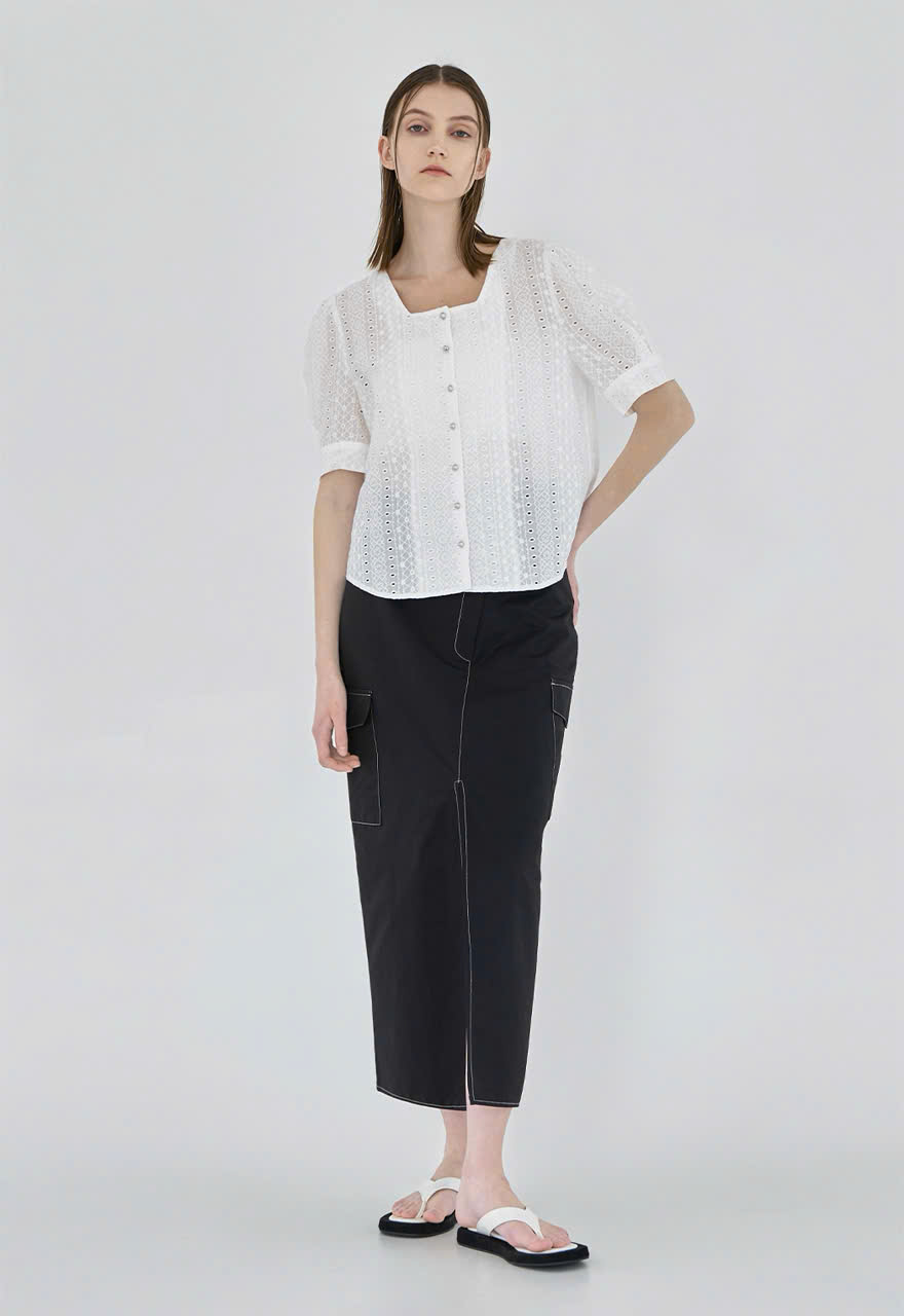 A490 - Áo cotton thêu trắng