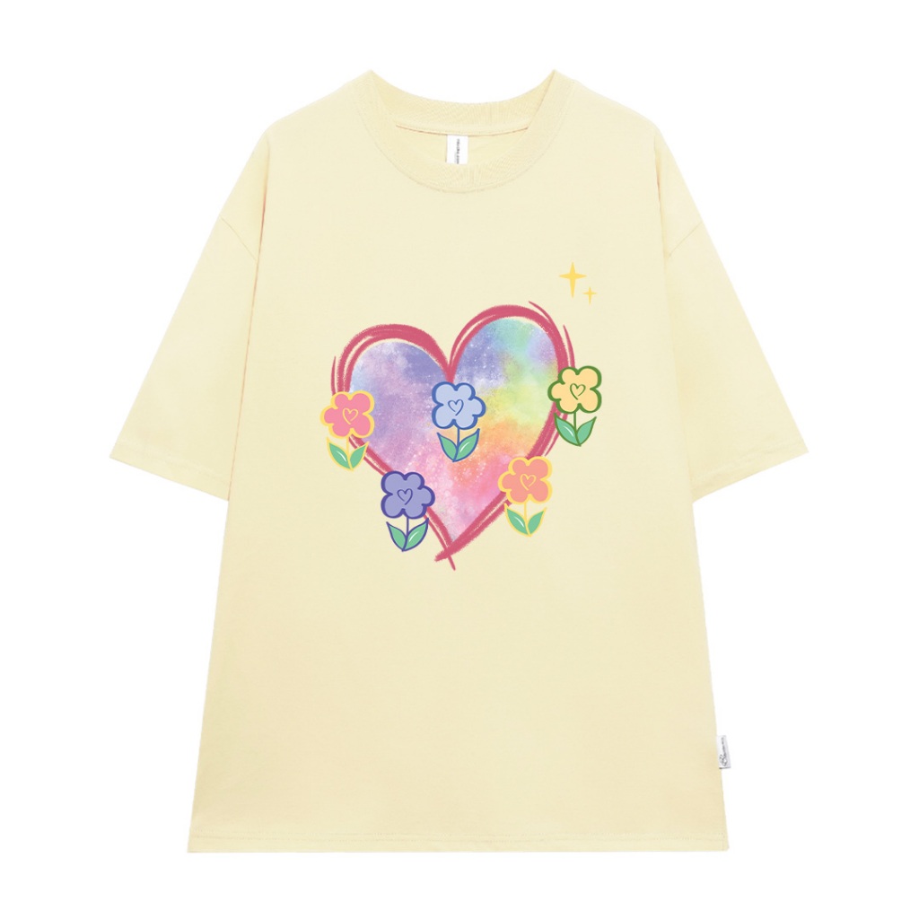 Áo thun cặp đôi hình trái tim form rộng tay lỡ màu xinh ATD1208 Miucho vải cotton thoáng mát cổ tròn in mix_thumbnail_15