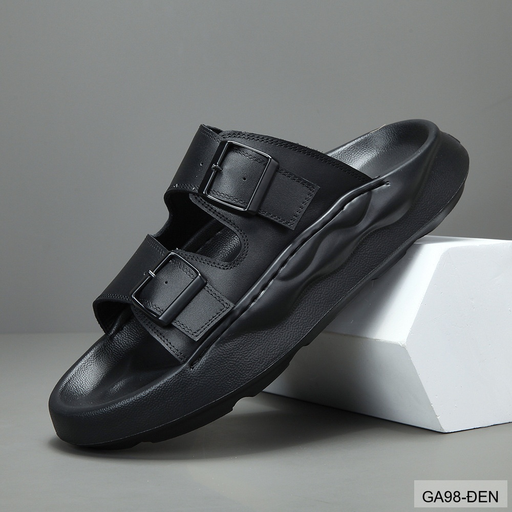 GA98 - Dép xỏ ngón nam đế dày thời trang, da bò mềm, hai quai khóa kim loại, màu Xanh Lá Cây và Đen_thumbnail_17