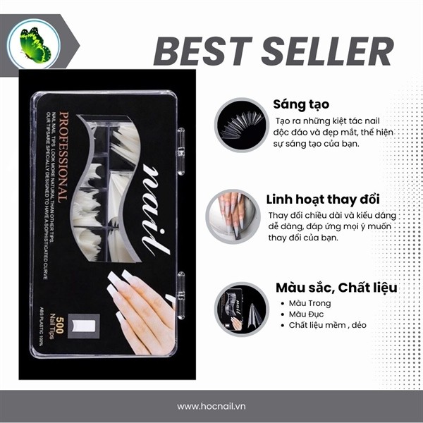 Móng nối (típ) - form nhọn dài - màu trong suốt - loại xịn trơn (hộp)_thumbnail_3