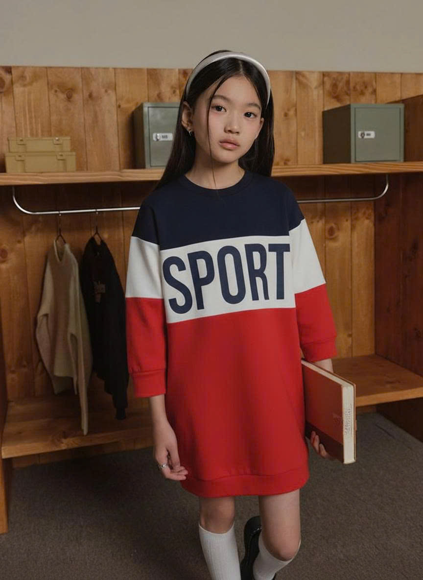 Váy nỉ cổ tròn 3 màu chữ Sport