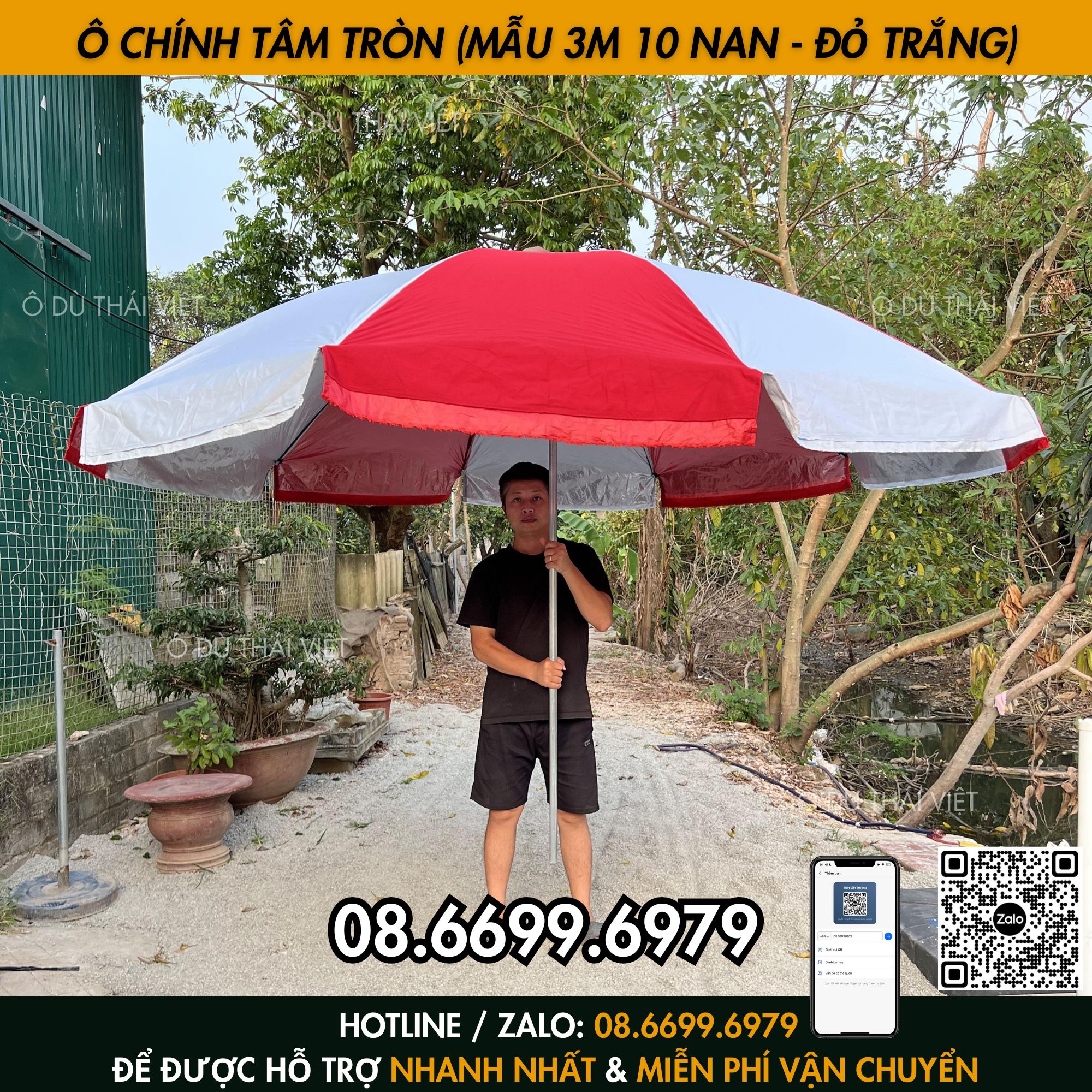 Ô dù chính tâm tròn 3m 10 nan vải dù cao cấp, ô dù che nắng mưa ngoài trời (chưa kèm chân đế) Ô DÙ THÁI VIỆT_thumbnail_5