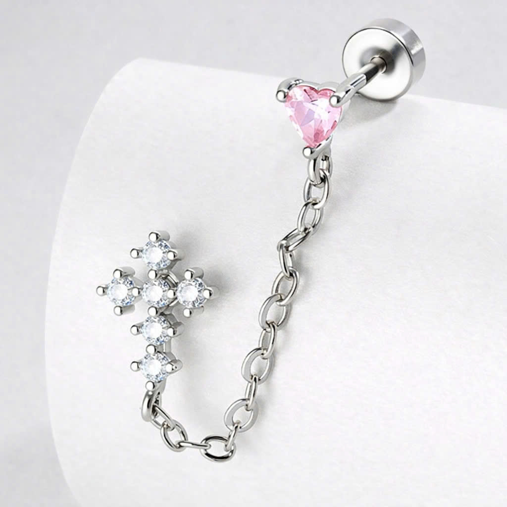 khuyên kiểu xích thánh giá và trái tim hồng