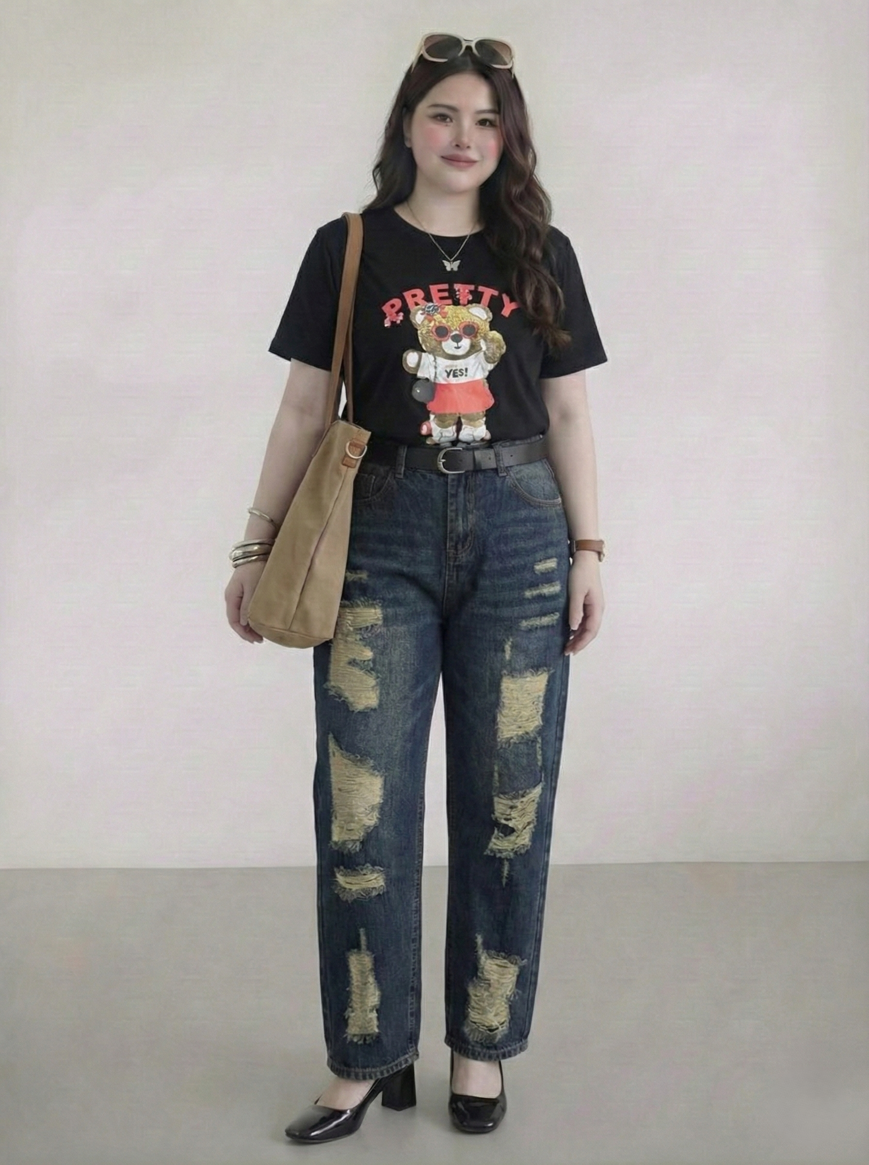 Quần baggy jean rách nhiều bigsize QJ5003 dành cho nàng béo mập từ 55-90kg