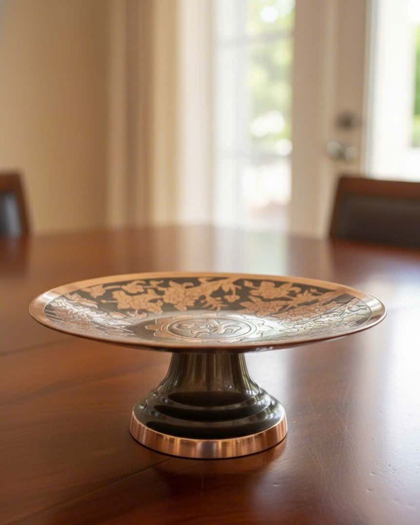 Mâm bồng đúc đồng đỏ cạo màu hoa văn kỹ sắc nét _thumbnail_1