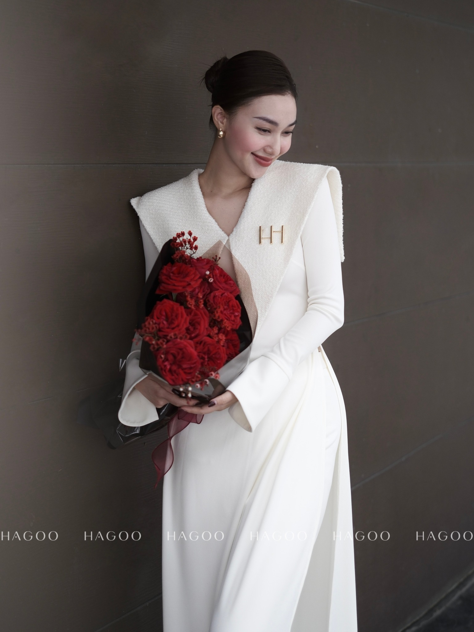 Set áo dài cổ V phối dạ tweet_thumbnail_6