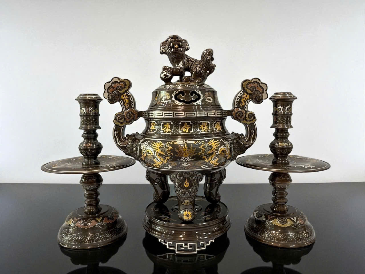 Bộ ngũ sự cao 45cm khảm ngũ sắc khảm kỹ sắc nét _thumbnail_6