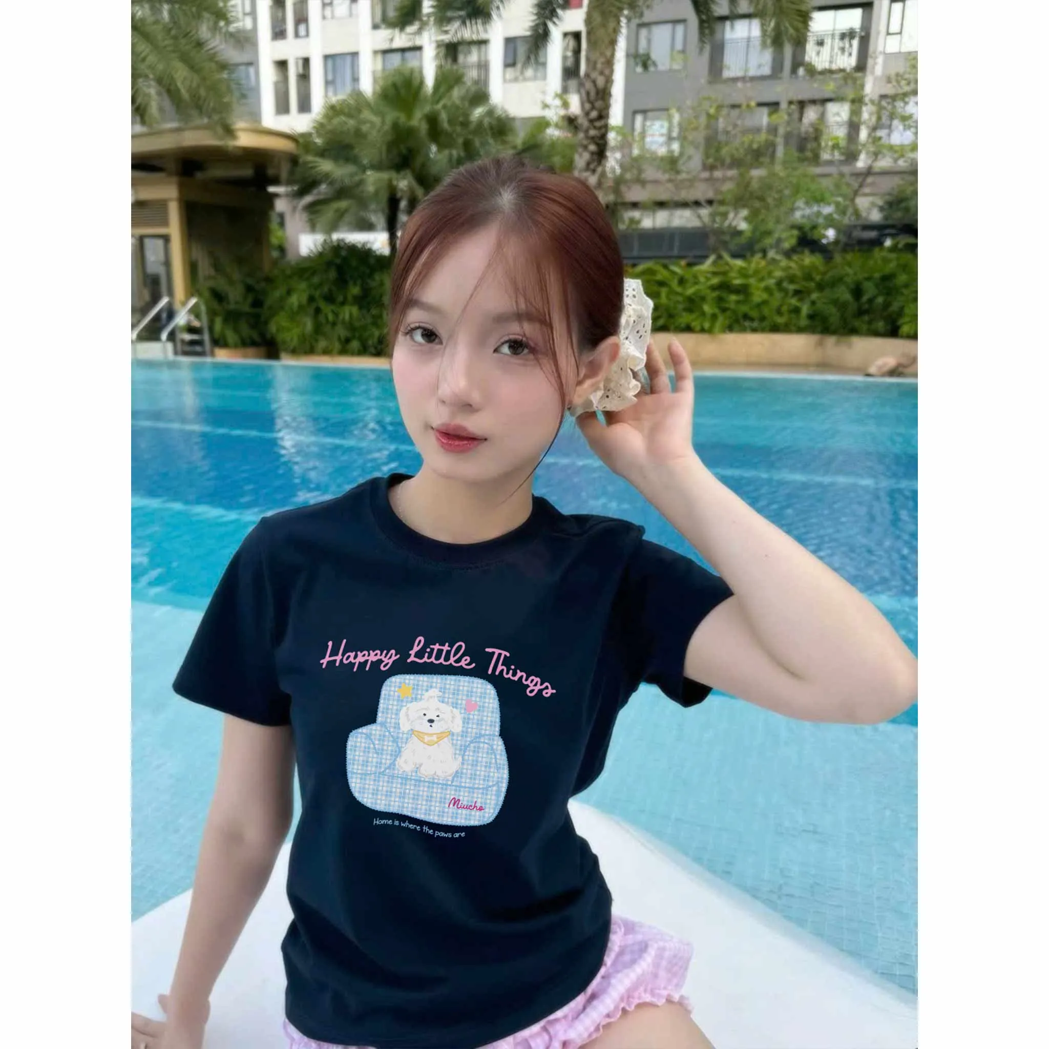 Áo baby tee nữ in hình cún cute 2609 Miucho tay ngắn cổ tròn vải cotton 2c thoáng mát in mix_thumbnail_5