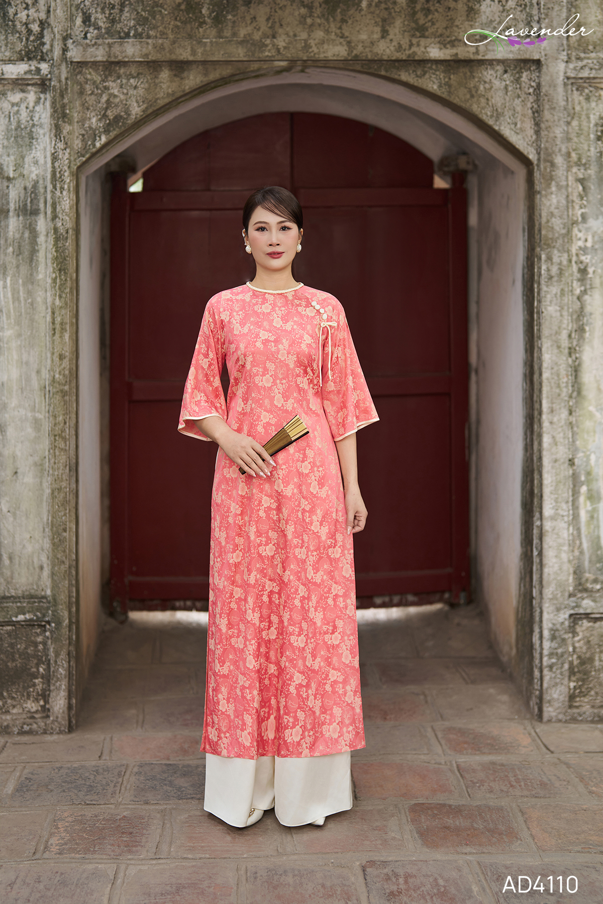 Áo dài lụa gấm hoa cam AD4110
