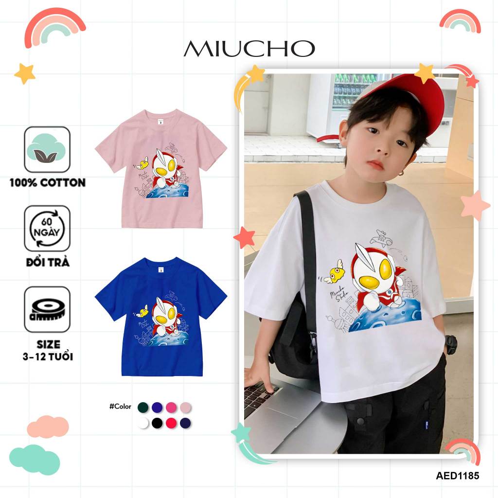 Áo thun cho bé gái form rộng AED1185 Miucho Kid tay ngắn cổ tròn in artwork