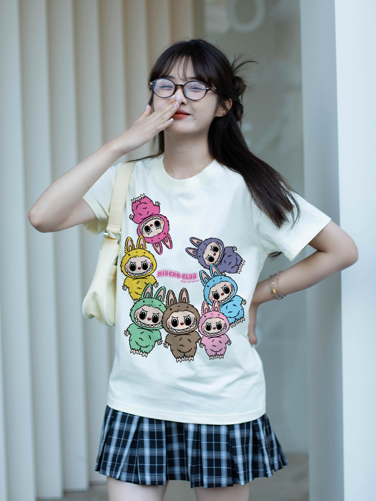 Áo phông labubu dễ thương form rộng ATD1451 Miucho vải cotton cổ tròn in mix_thumbnail_5