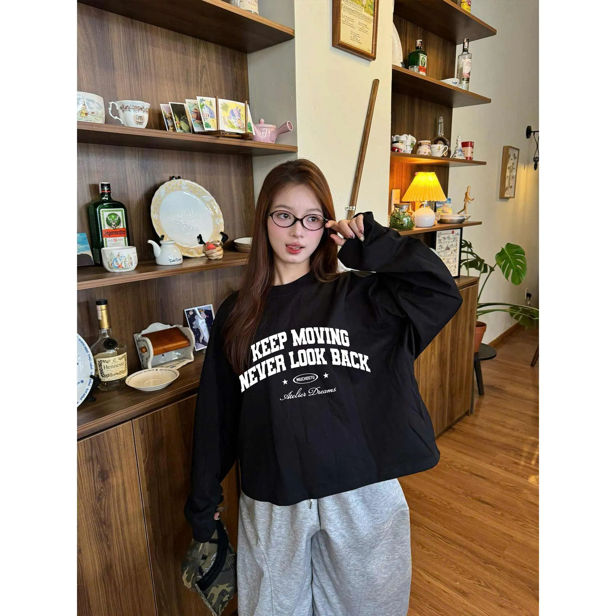 Áo thun boxy tay dài basic style in chữ 2634 Miucho vải cotton 2 chiều cao cấp dày dặn đứng form in mix_thumbnail_5