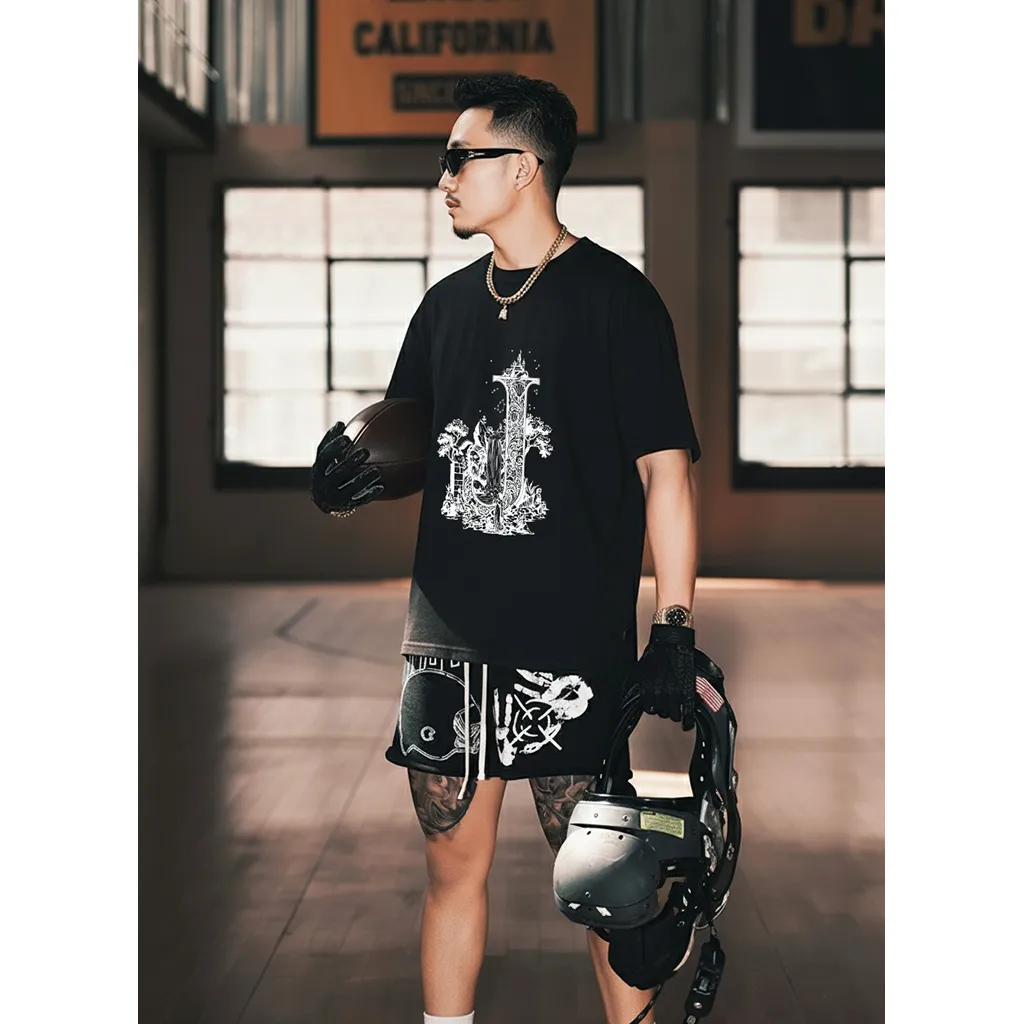 Áo thun nam form rộng Miucho Iconic cotton dày dặn thoáng mát trẻ trung năng đồng in chữ cái J 2755_thumbnail_2