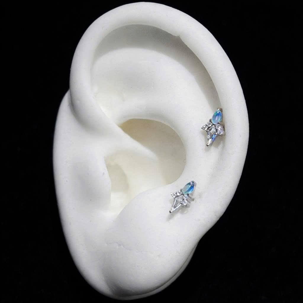 Khuyên kiểu titan hình thoi 2 loại đá