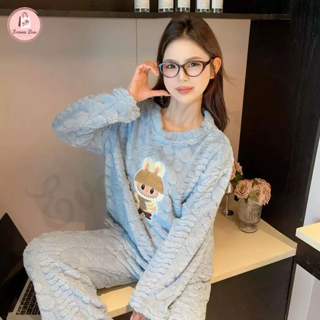 Bộ Ngủ Lông Giữ Nhiệt Labubu Nhiều Màu Mùa Đông Cho Nữ Chất Liệu Mịn Mướt_thumbnail_4