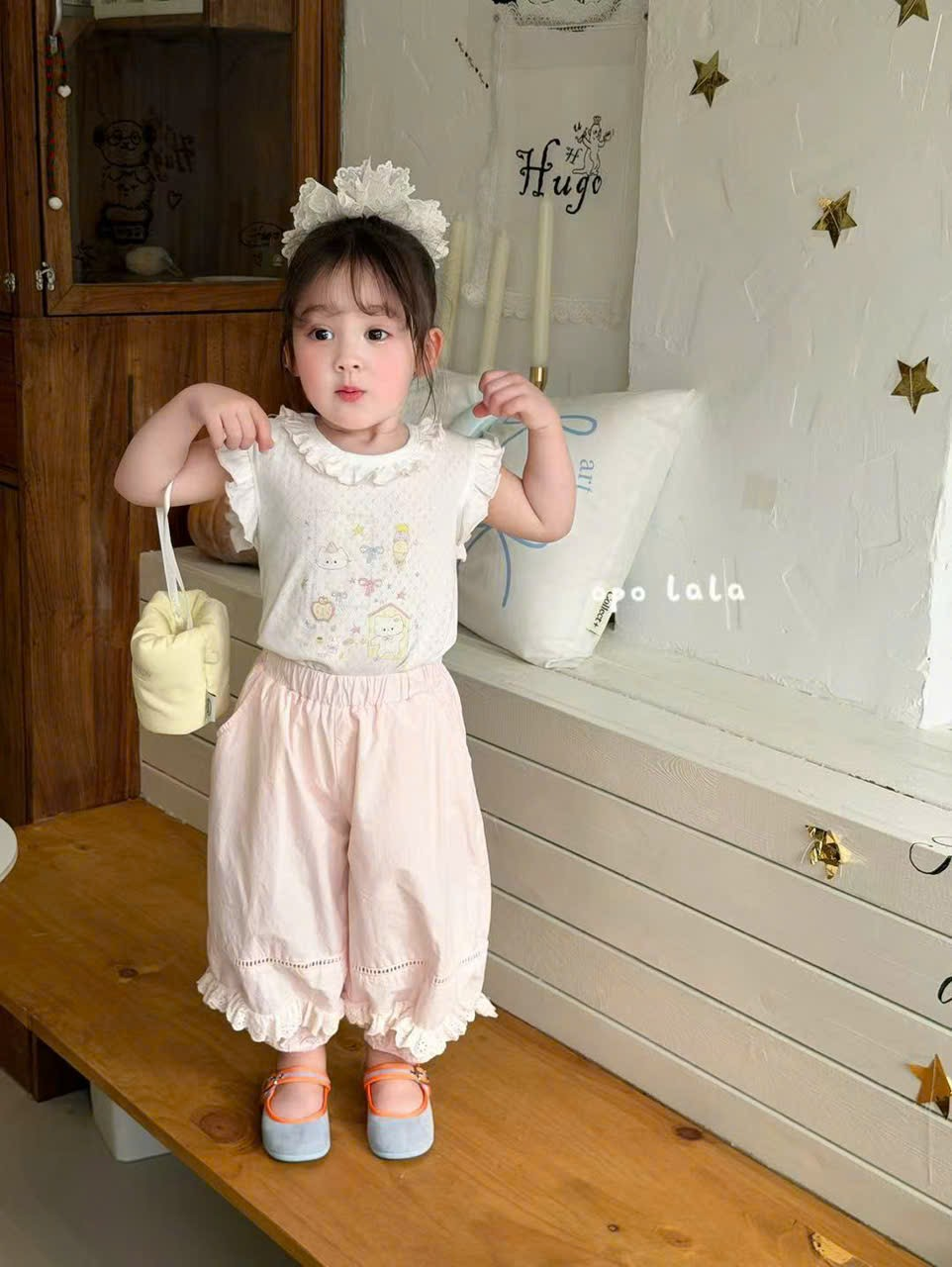 C142 - Quần đũi ống rộng bo gấu bèo màu hồng phấn hãng OPL (Sz90-130)