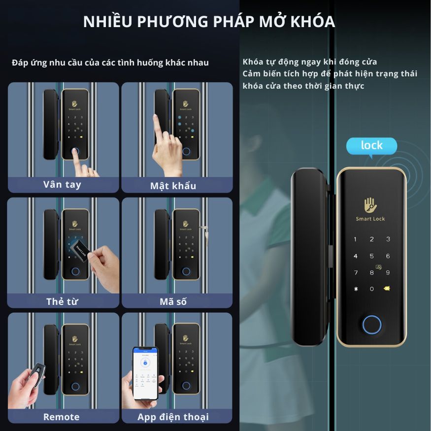 Khóa Cửa Thông Minh Kachi MK45 cho cửa không có khung như cửa kính, cửa gỗ trượt – Mở Khóa App + Vân tay + Chìa khóa + Thẻ từ + Mã số_thumbnail_2