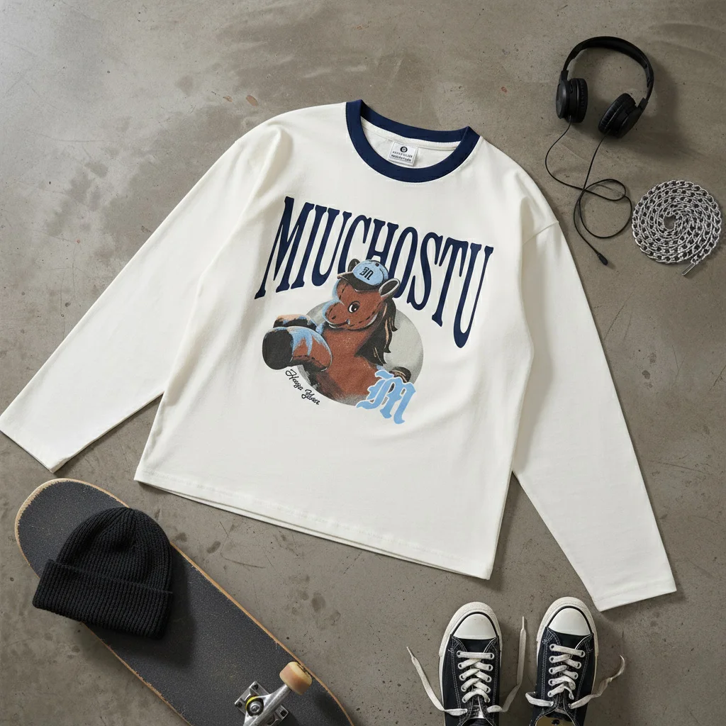 Áo thun Tết Bính Ngọ boxy tay dài phối cổ dễ thương Miucho vải dày dặn thoáng mát 3009_thumbnail_7