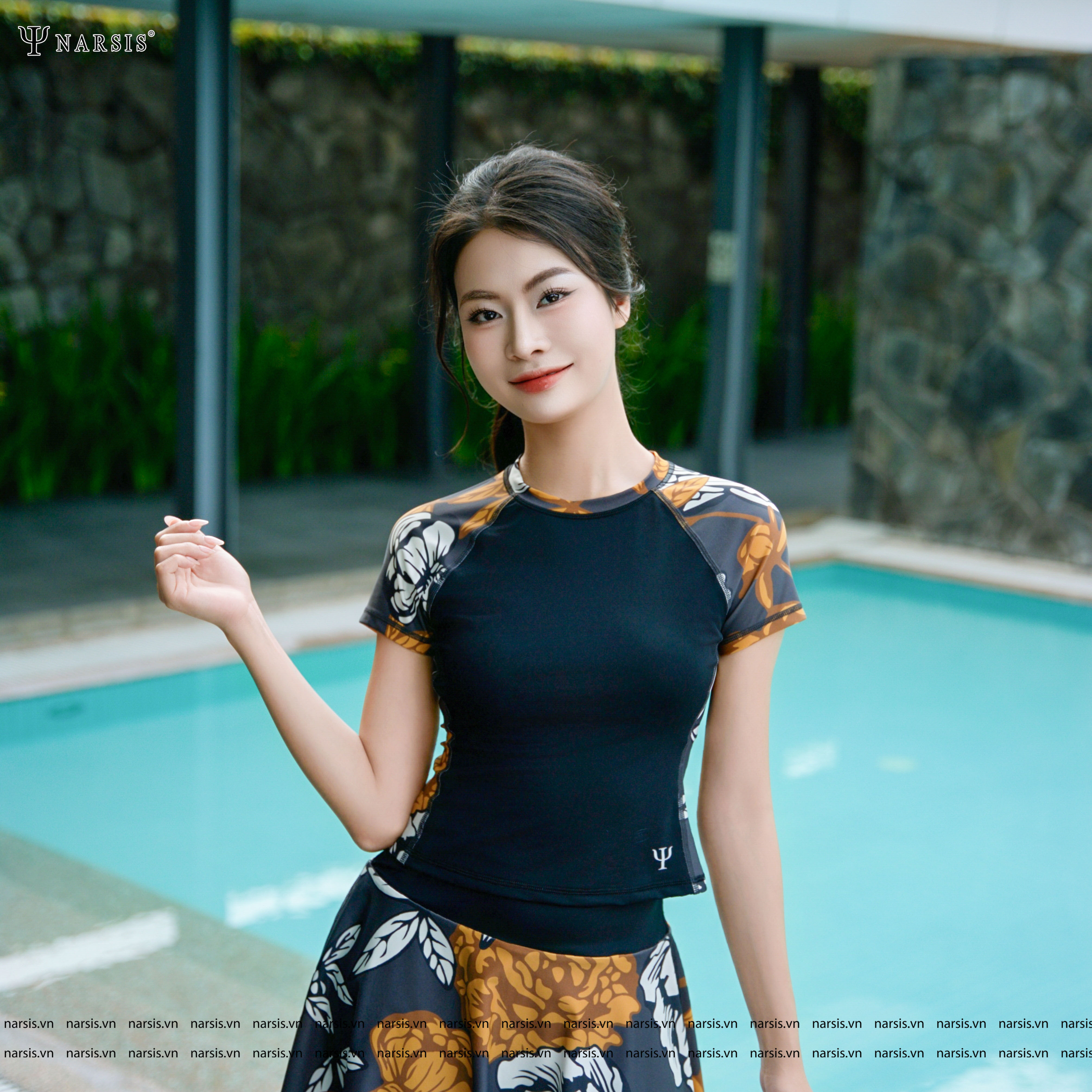 Set Bơi Nữ Áo Kèm Chân Váy Narsis, Đồ Bơi Tạo Eo Có Lót Và Mút Ngực Không Giữ Nước A25008_thumbnail_1