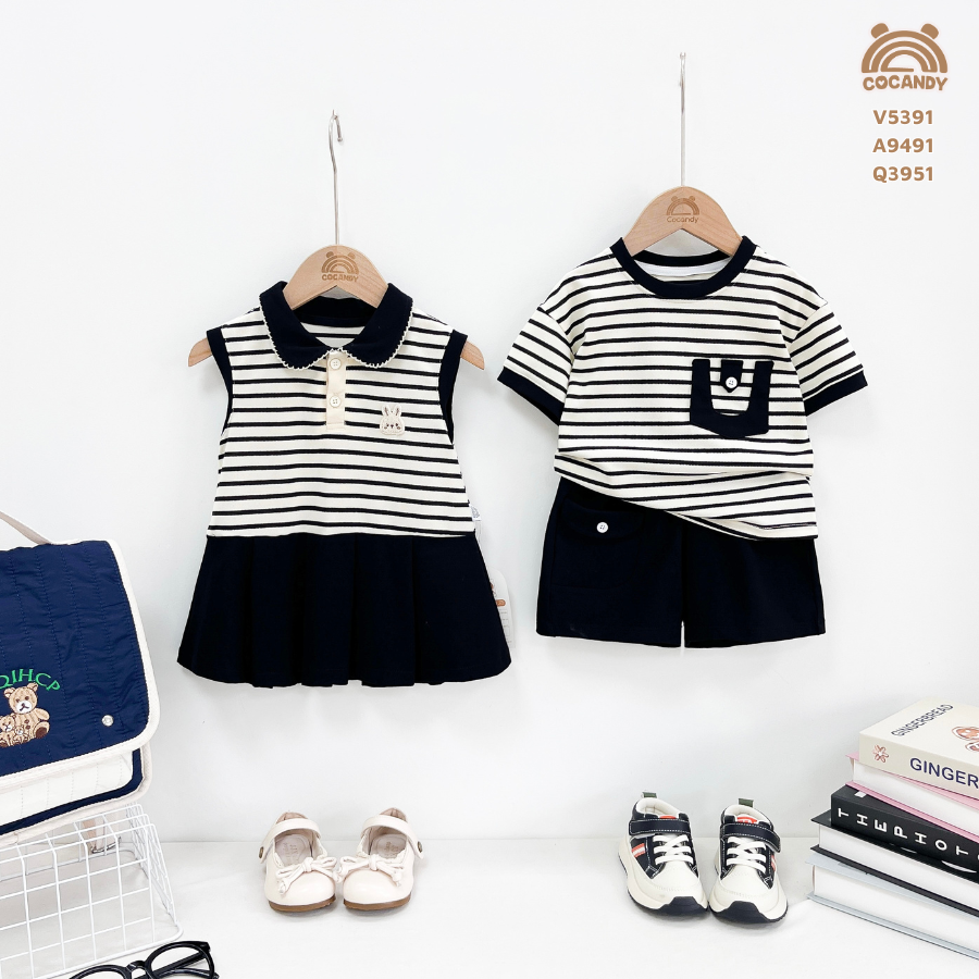 Váy cộc kẻ ĐEN sát nách polo xếp ly_thumbnail_3