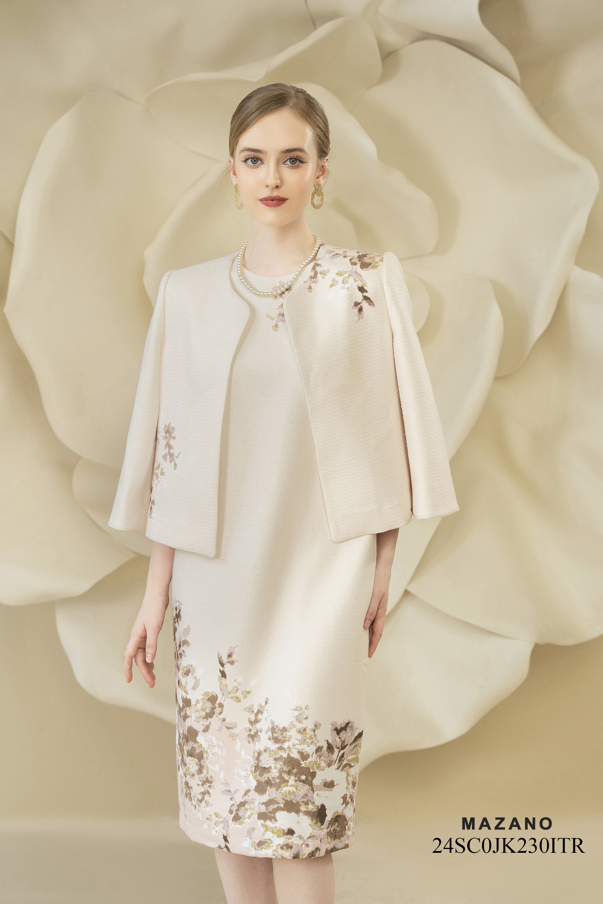 Áo khoác ngắn Suông Vải dạ tweed In hoa cách điệu Dài dưới eo - Mẫu 24E03JK0246_thumbnail_3