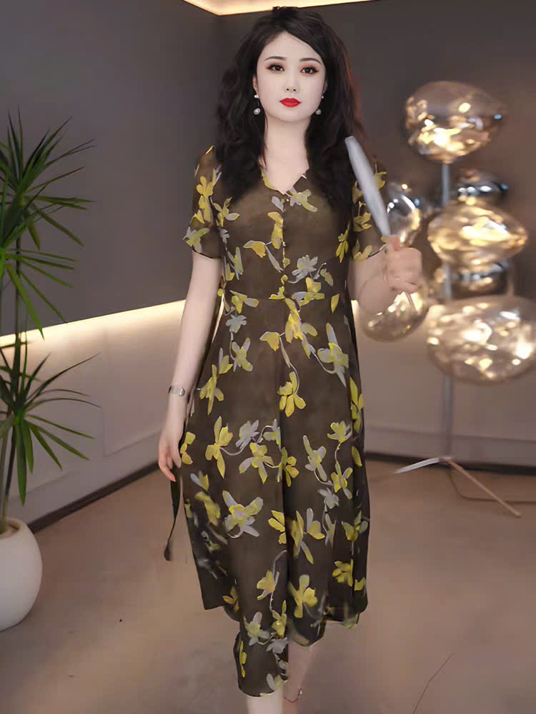 16992- Đầm voan xòe họa tiết hoa xanh vàng (voan + lót) 16992_thumbnail_3