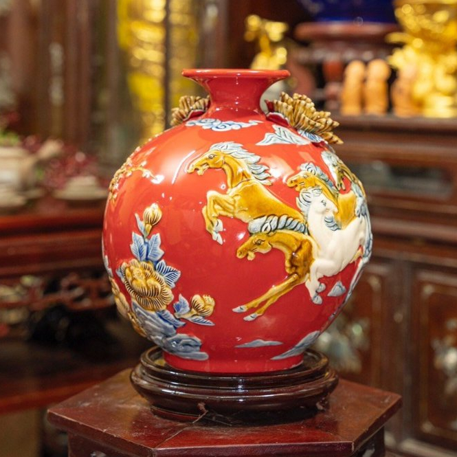 Bình Tài Lộc - Lọ Hoa Hút Lộc Gốm Bát Tràng Bền Đẹp Cao Cấp TẶNG ĐẾ GỖ Họa tiết Thuận Buồm Xuôi Gió_thumbnail_3